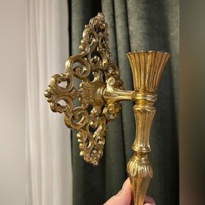 Vintage Gold Brass Wall Sconce Candle Holder Ornate Metal Decor regal